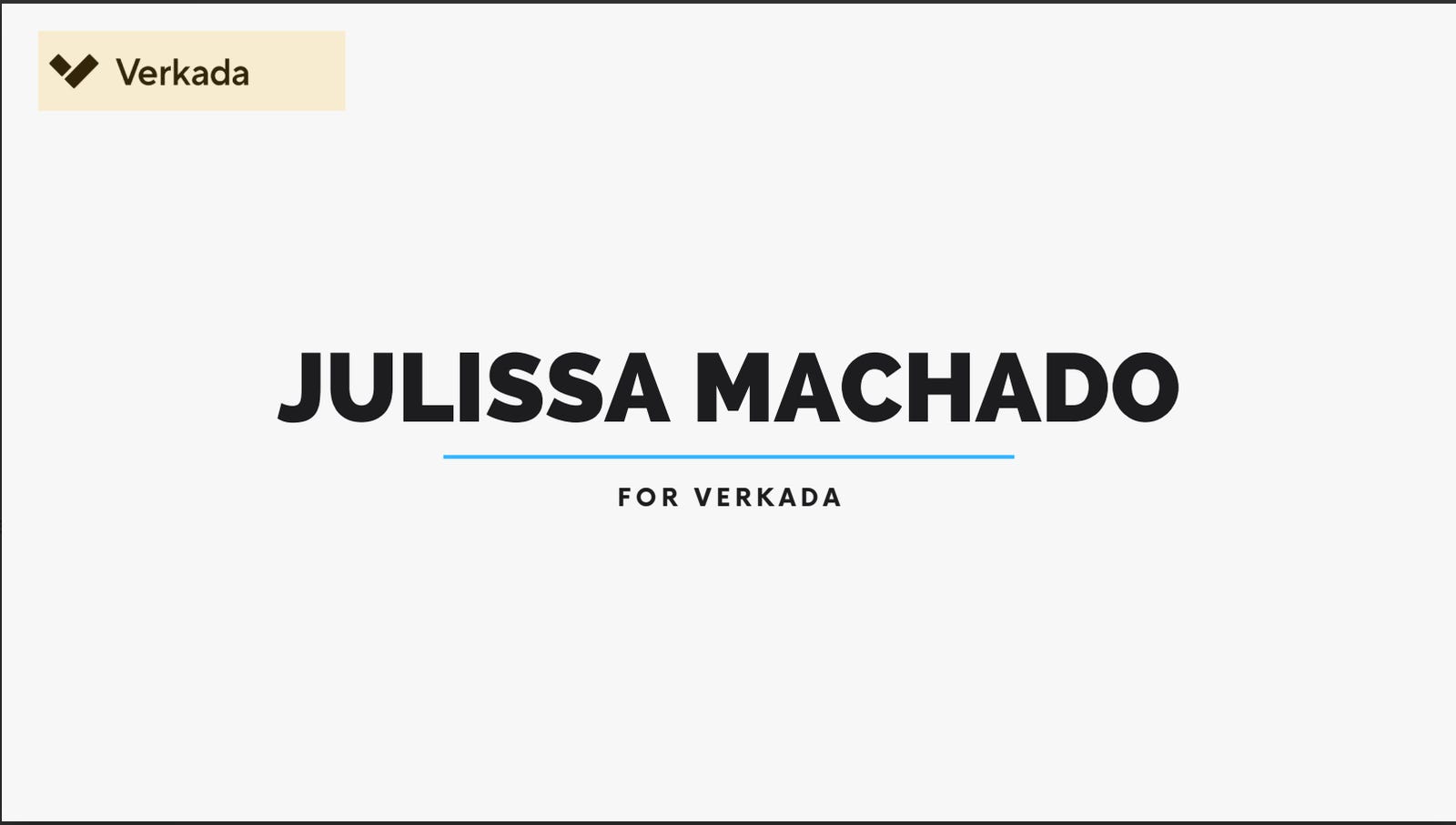Cover slide of the Julissa Machado (Personal Pitch) pitch deck — Job Application