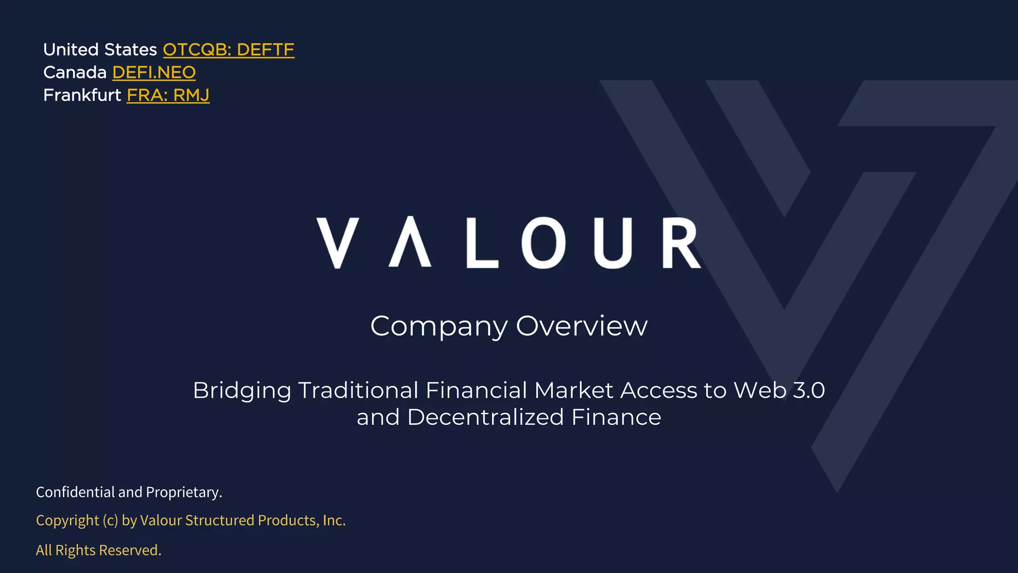 Cover slide of the Valour pitch deck — Public 2022