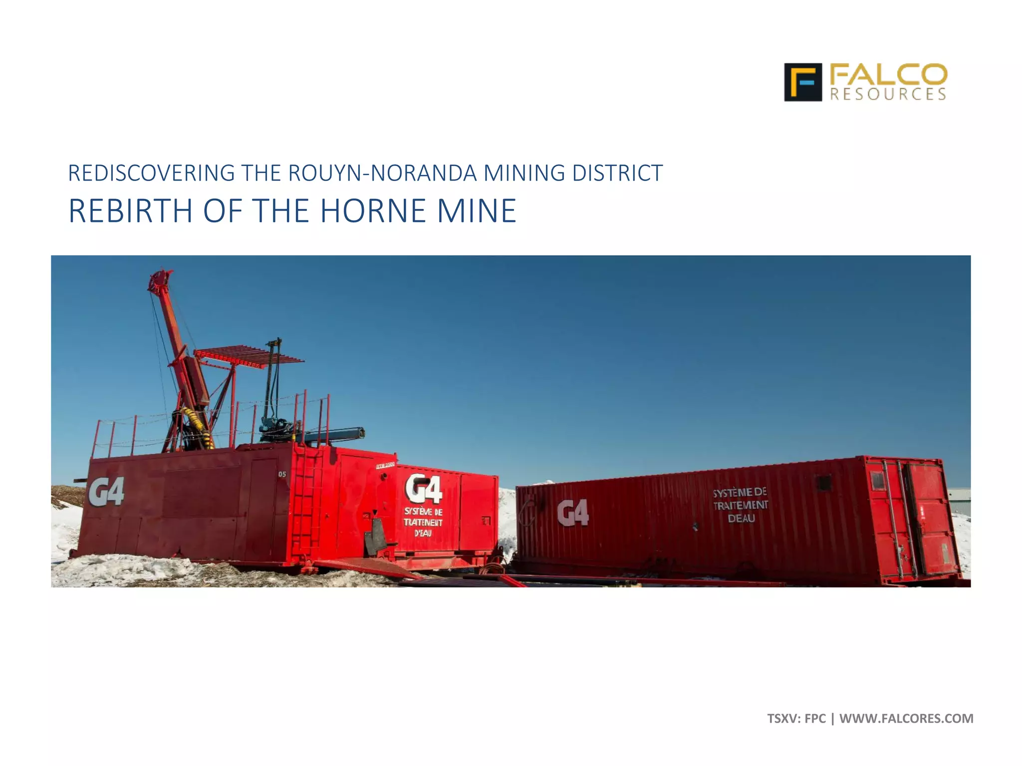 Cover slide of the Falco Resources pitch deck — Public (TSXV: FPC) 2015