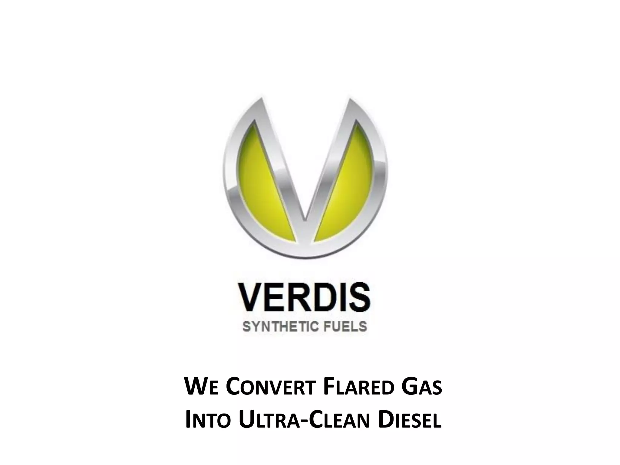 Cover slide of the VERDIS Synthetic Fuels pitch deck — 2015