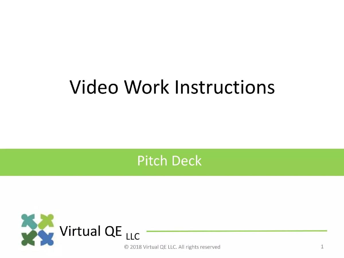 Cover slide of the Virtual QE LLC pitch deck — 2018