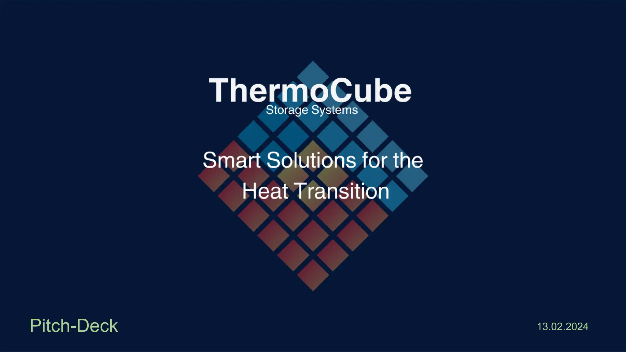 Cover slide of the ThermoCube pitch deck — Seed/Early Stage 2024