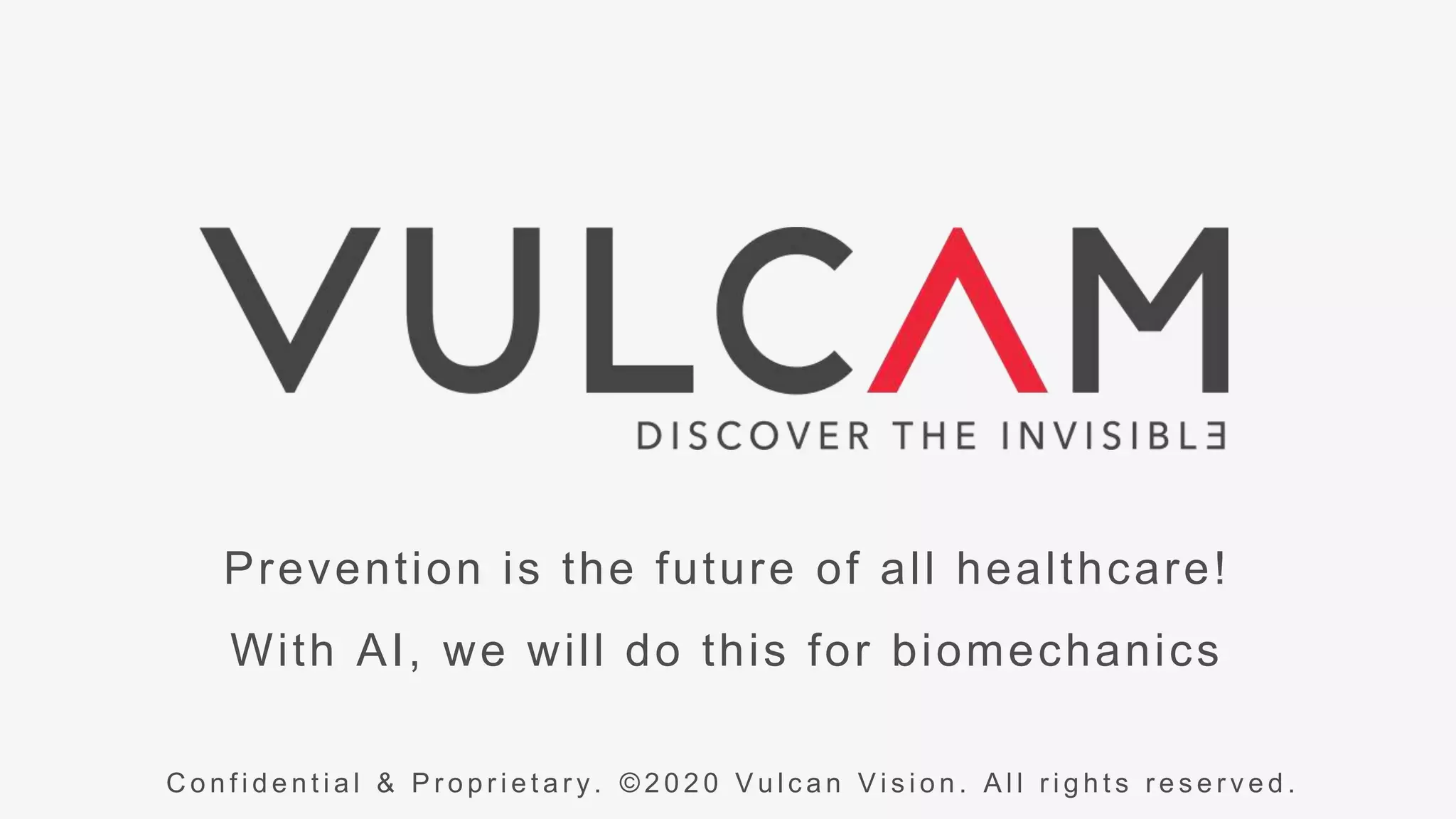 Cover slide of the VULCAM pitch deck — 2020