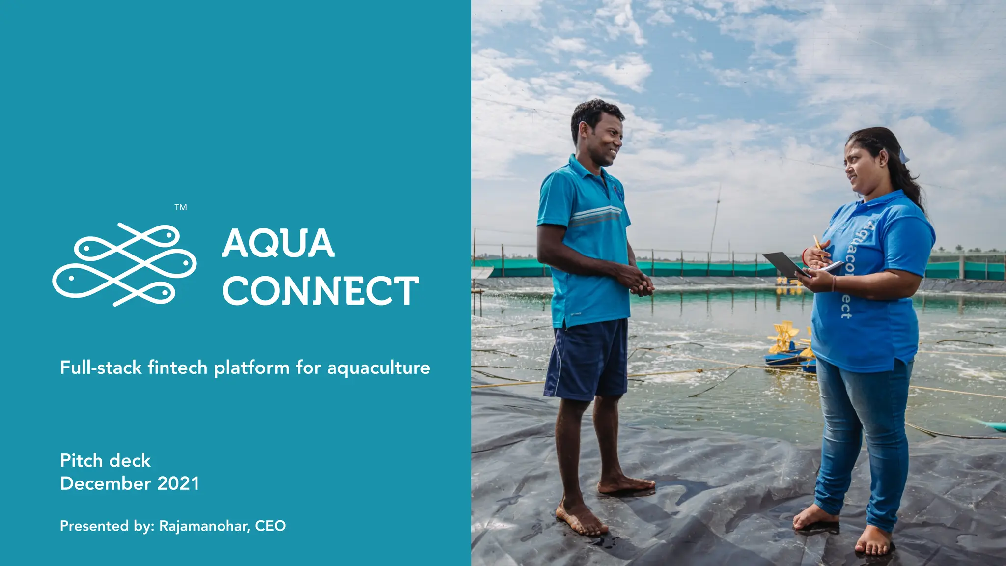 Cover slide of the Aquaconnect pitch deck — Series A 2021