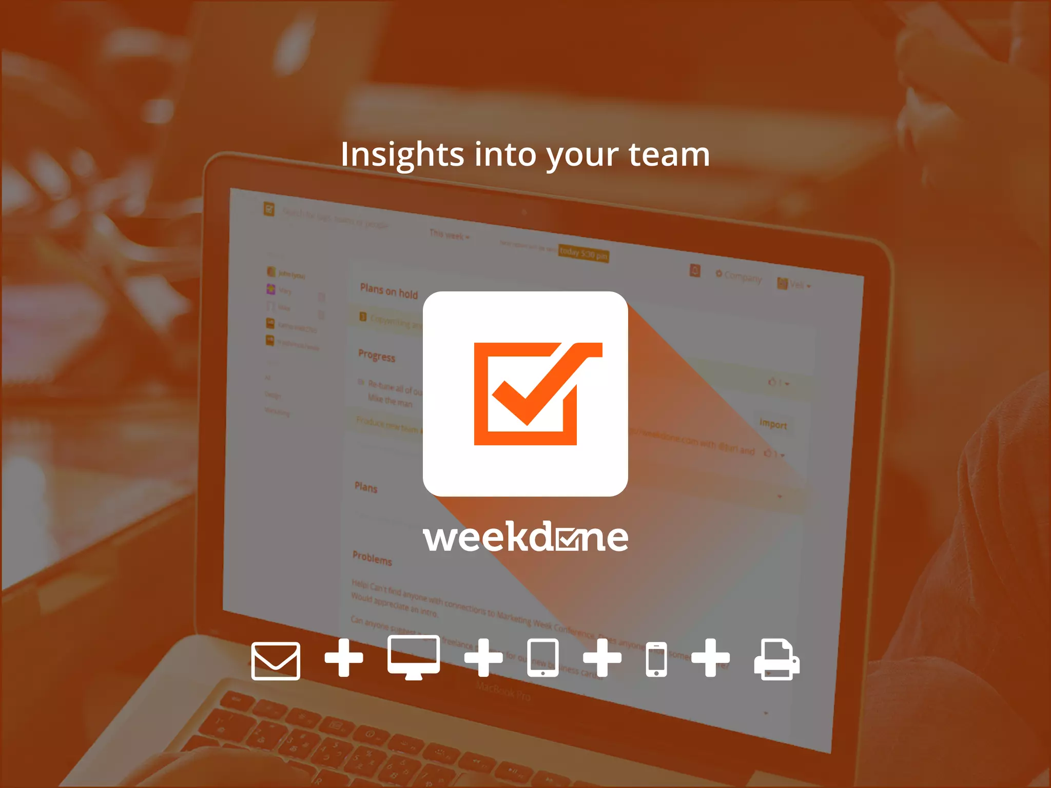Cover slide of the Weekdone pitch deck — 2013