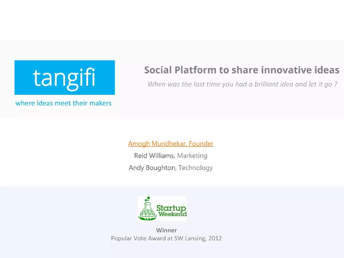 Cover slide of the Tangifi pitch deck