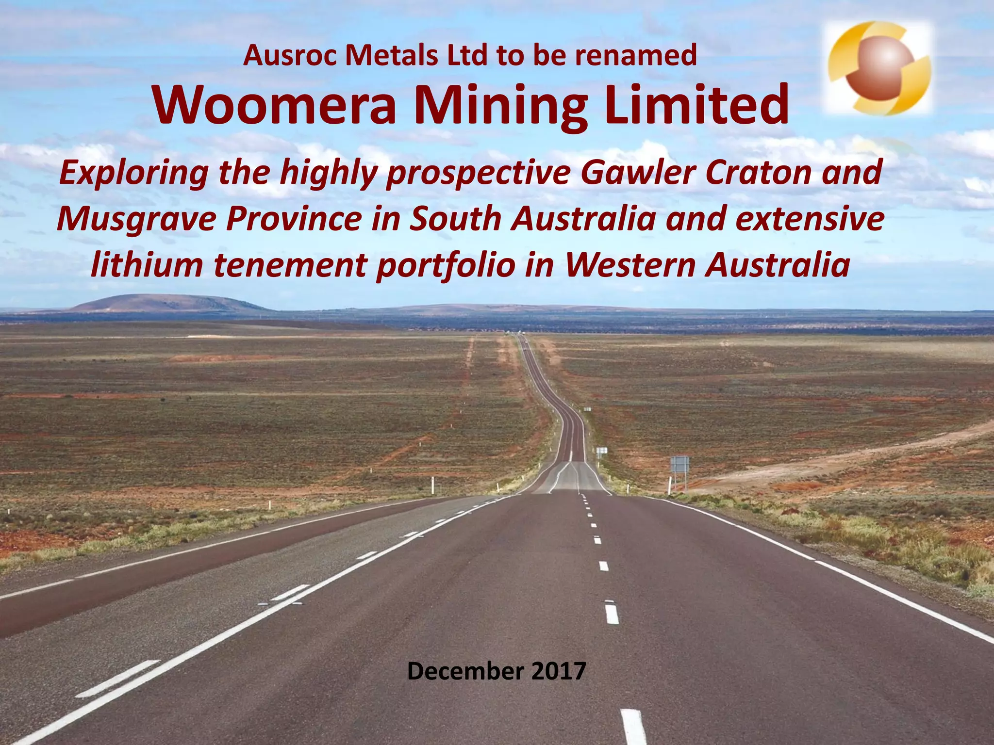 Cover slide of the Woomera Mining Limited Pitch Deck Teardown pitch deck