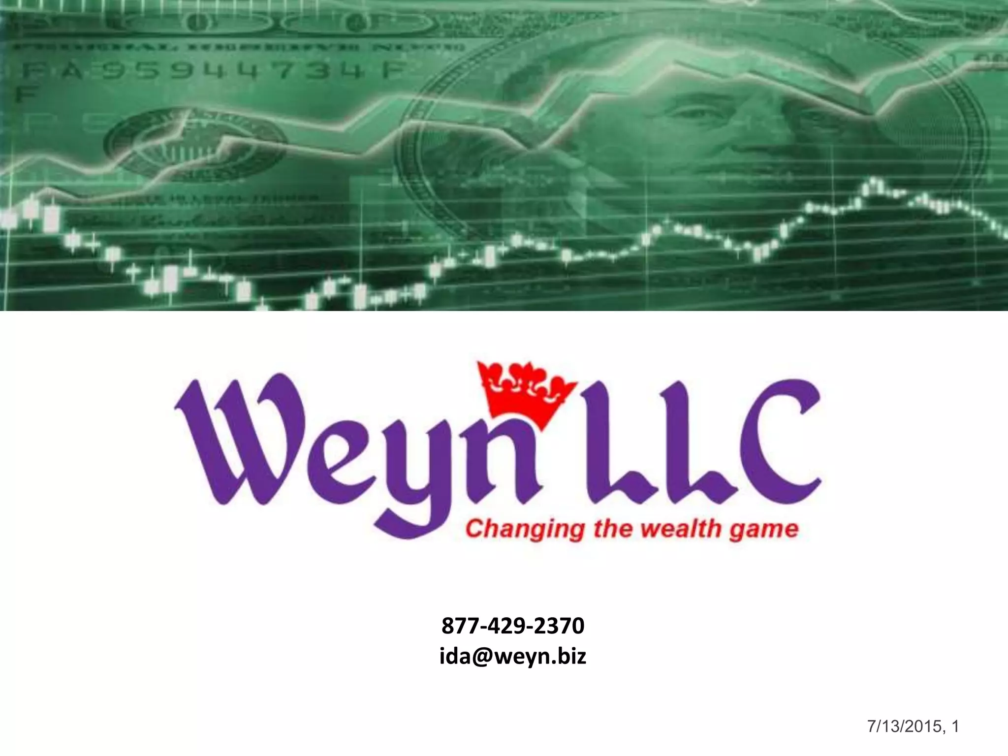 Cover slide of the Weyn LLC pitch deck — Pre-Seed 2015