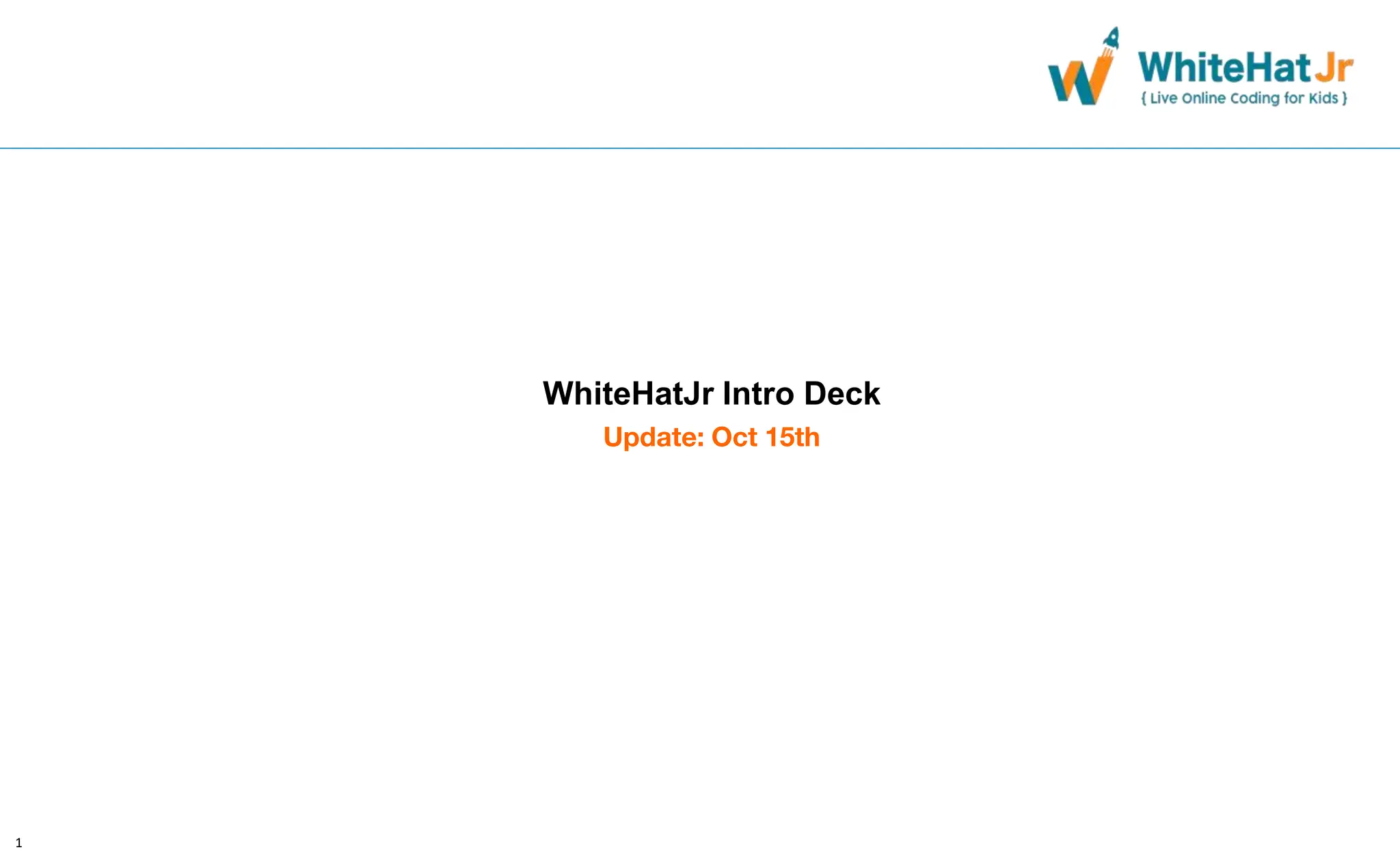 Cover slide of the WhiteHat Junior pitch deck — Series A/B 2019