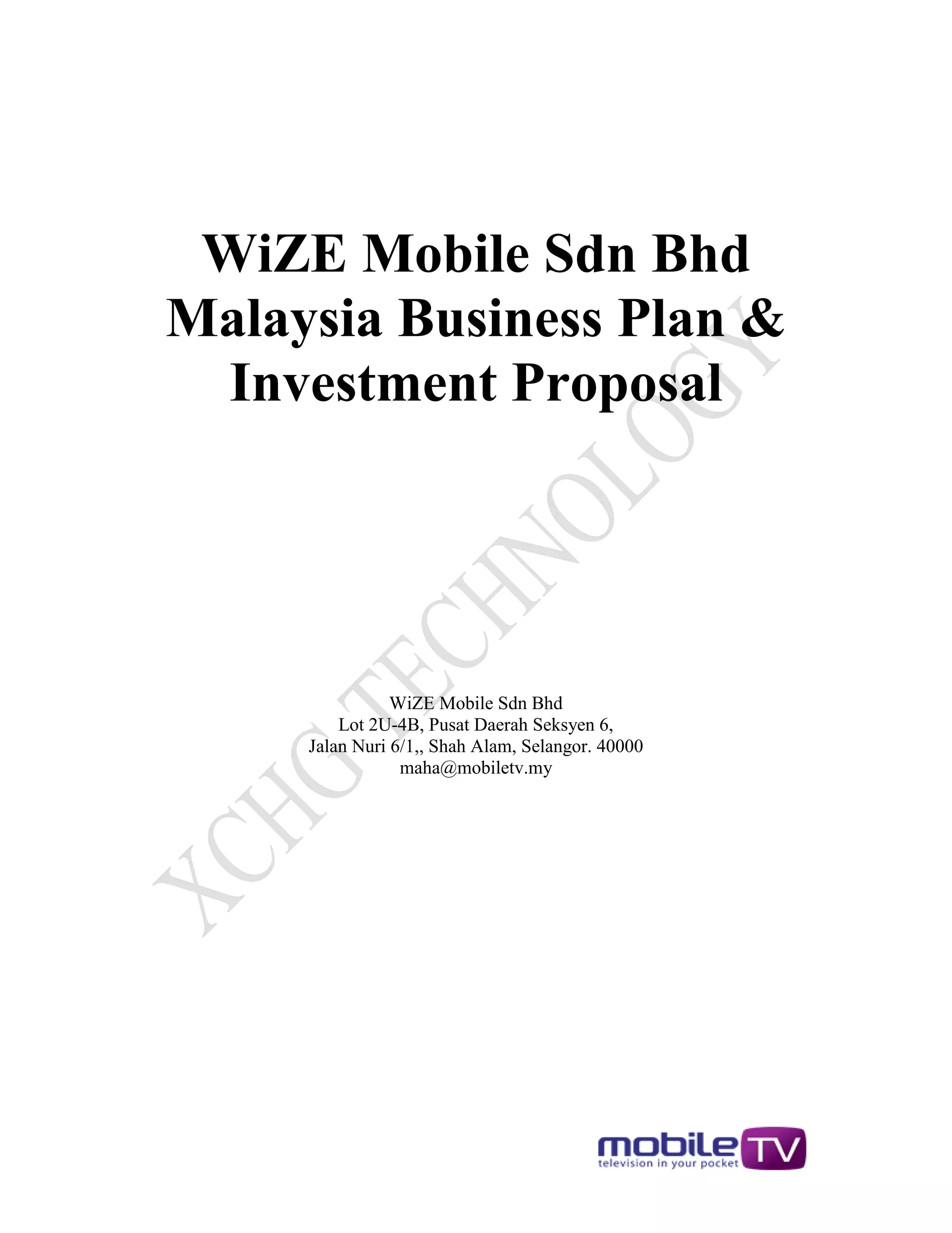 Cover slide of the WiZE Mobile Sdn Bhd pitch deck — 2009