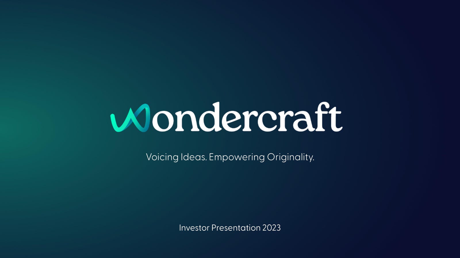 Cover slide of the Wondercraft pitch deck — Seed 2024