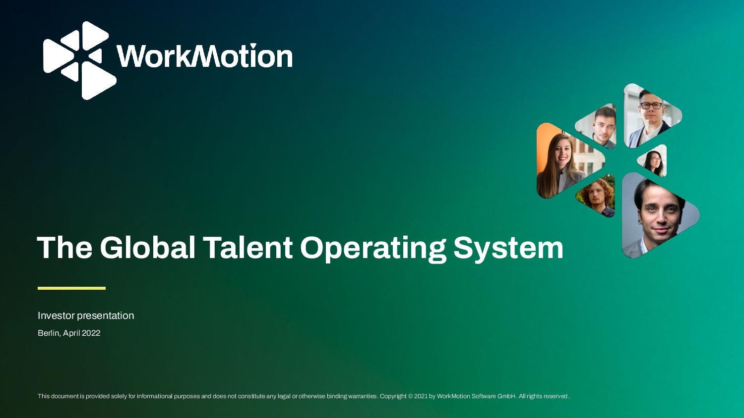 Cover slide of the WorkMotion pitch deck — Series B 2024