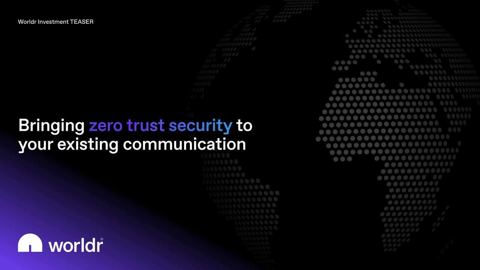Cover slide of the Worldr pitch deck — Seed 2023