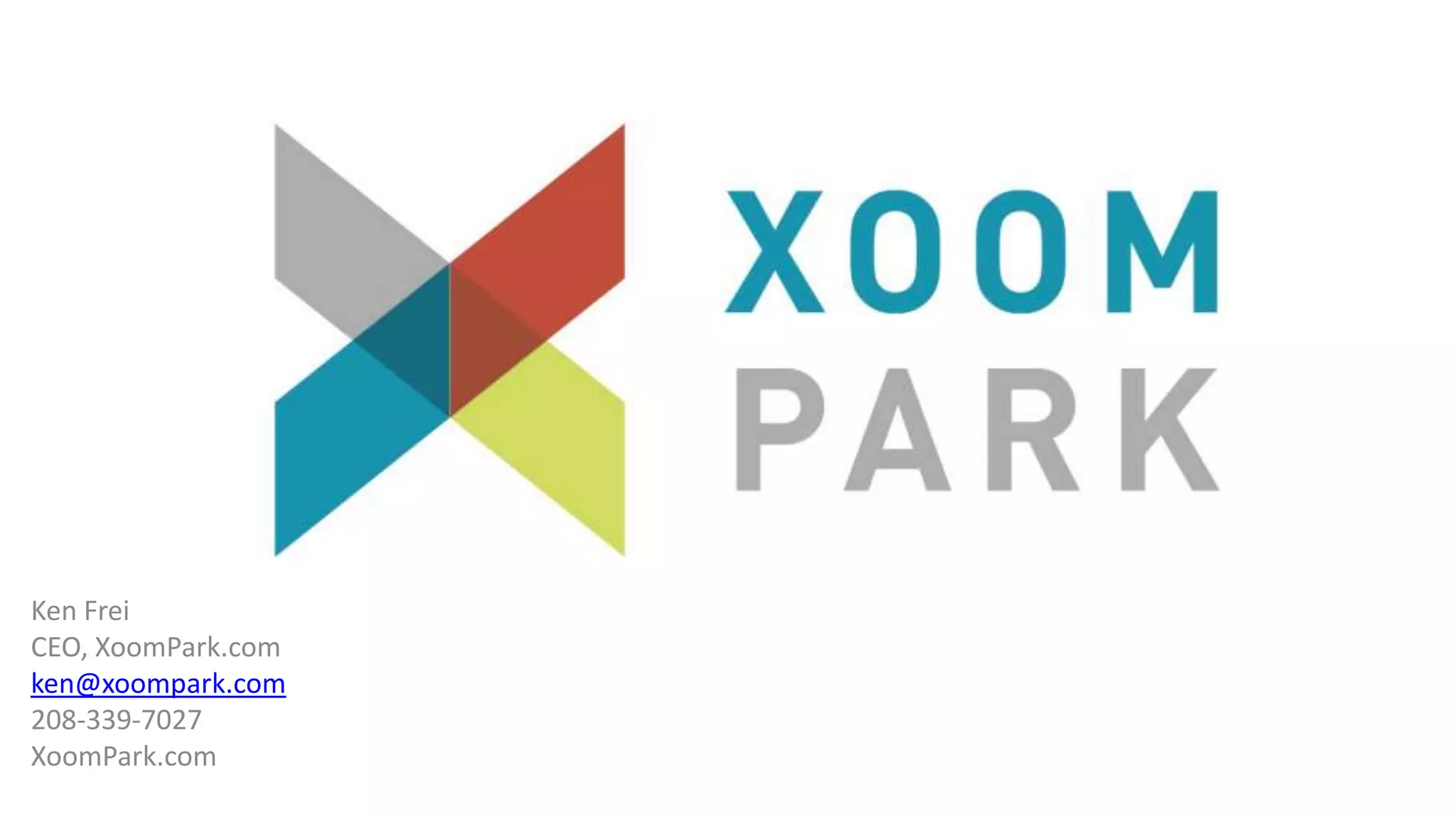 Cover slide of the Xoom Park pitch deck — Seed 2012