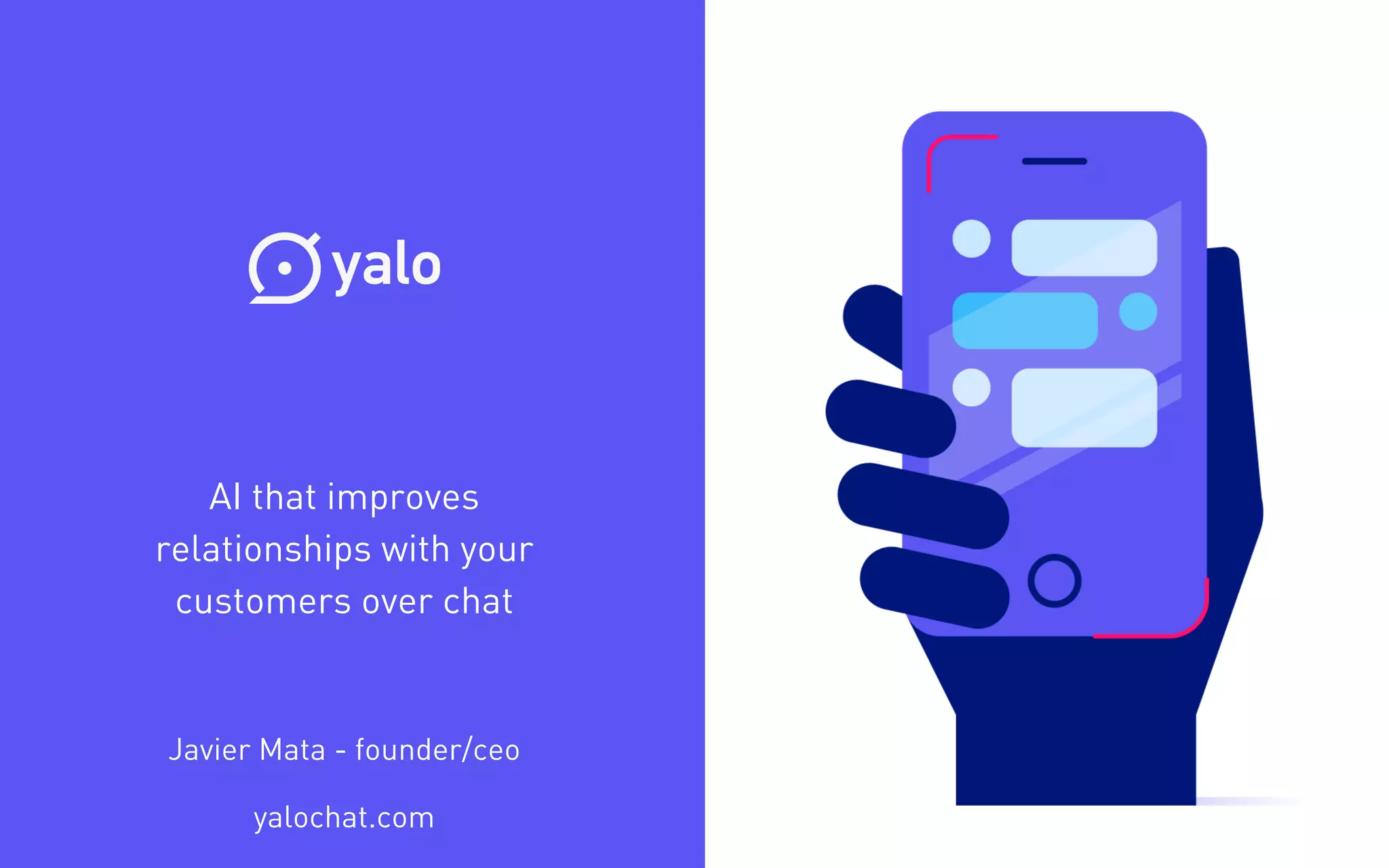 Cover slide of the Yalochat (now Yalo) pitch deck — Early Stage (Demo Day) 2018