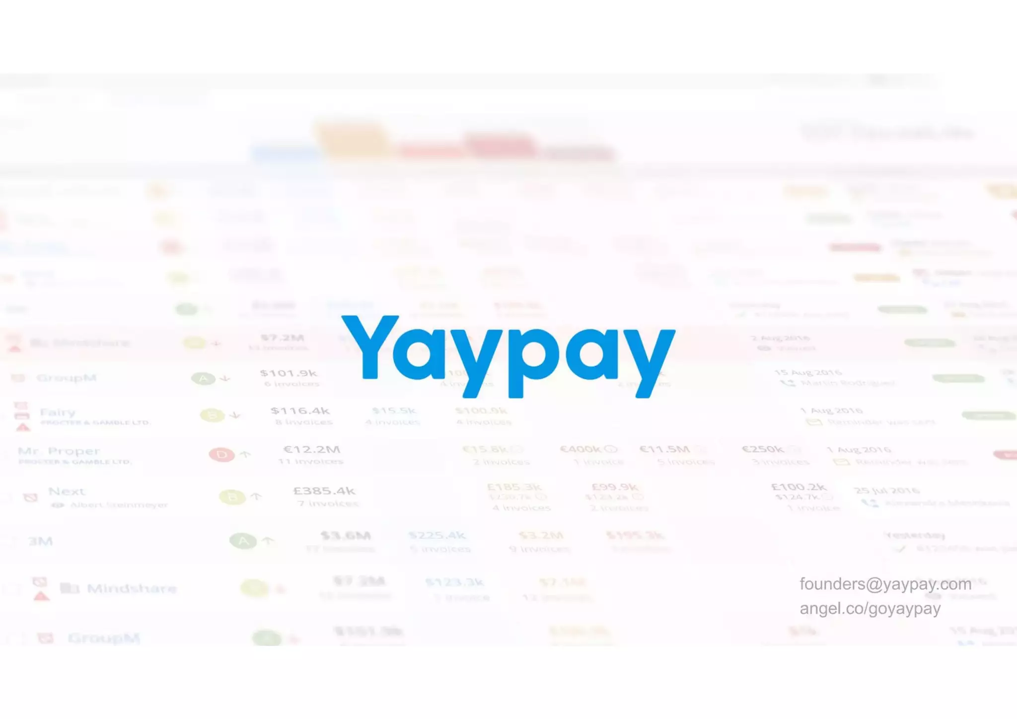 Cover slide of the YayPay pitch deck — Early Stage (Seed/Angel) 2016