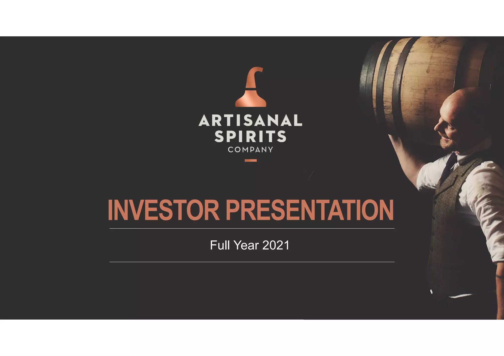 Cover slide of the Artisanal Spirits Company pitch deck — 2021