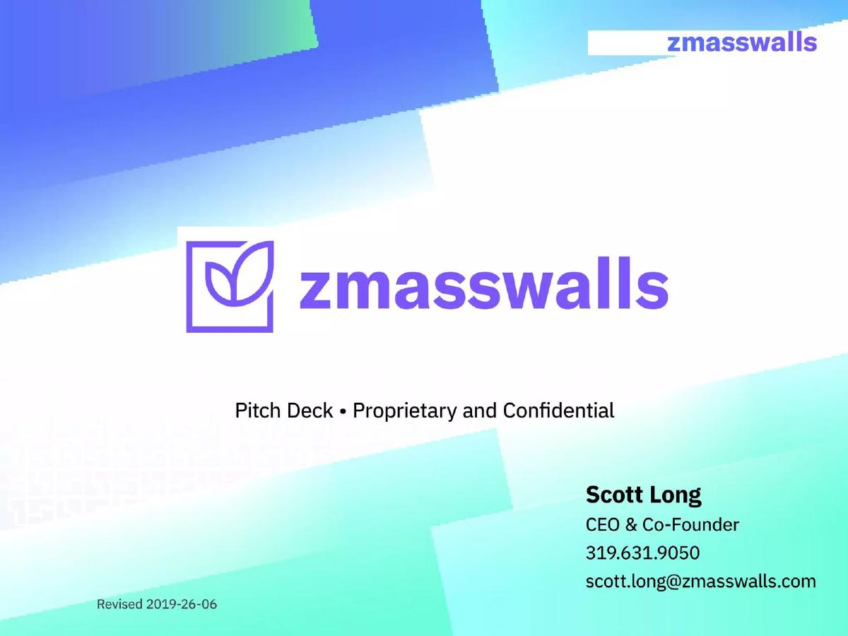 Cover slide of the z mass (ZMassWalls) pitch deck — Seed 2019