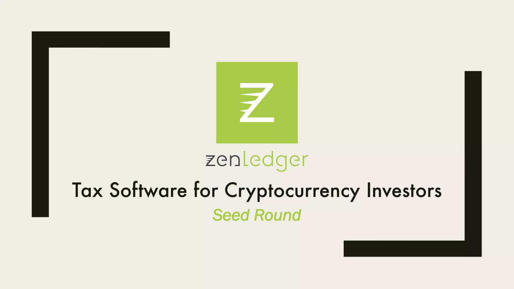 Cover slide of the ZenLedger.io pitch deck — Seed 2017
