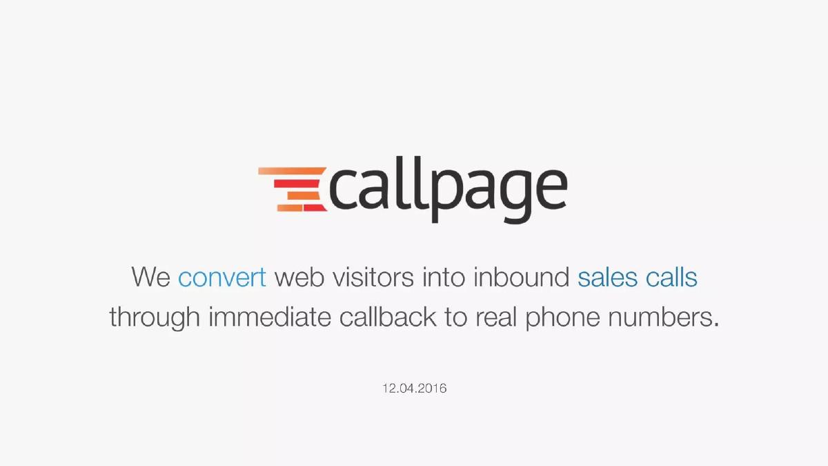 Cover slide of the CallPage pitch deck — Seed 2016