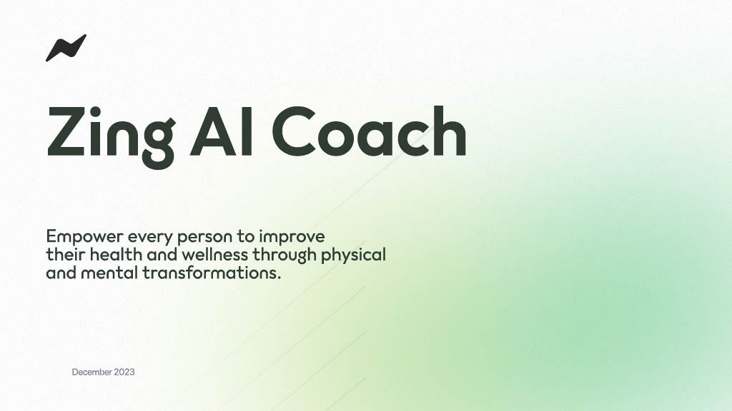 Cover slide of the Zing Coach pitch deck — Series A 2024