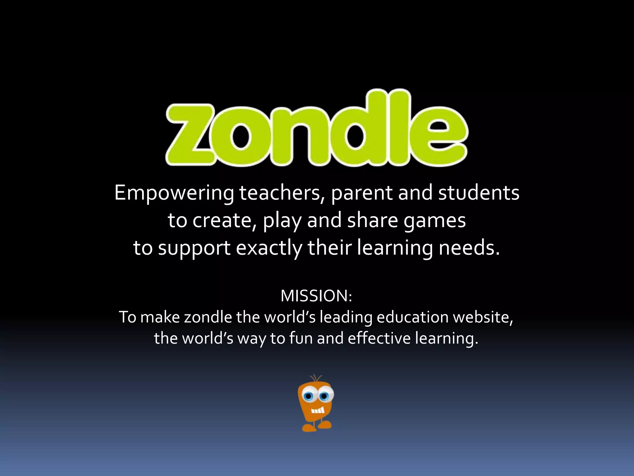 Cover slide of the Zondle pitch deck — 2012